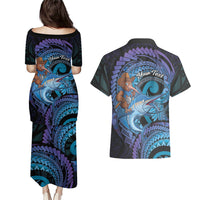 Personalised Blue Marlin Fishing New Zealand Couples Matching Puletasi and Hawaiian Shirt NZ Kiwi Cowboy Born To Fish