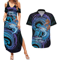 Personalised Blue Marlin Fishing New Zealand Couples Matching Summer Maxi Dress and Hawaiian Shirt NZ Kiwi Cowboy Born To Fish