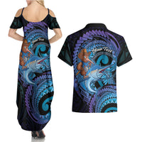 Personalised Blue Marlin Fishing New Zealand Couples Matching Summer Maxi Dress and Hawaiian Shirt NZ Kiwi Cowboy Born To Fish