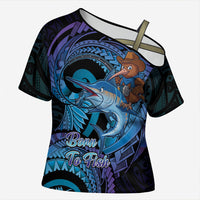 Personalised Blue Marlin Fishing New Zealand Cross Shoulder Shirt NZ Kiwi Cowboy Born To Fish