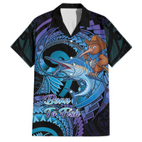 Personalised Blue Marlin Fishing New Zealand Family Matching Mermaid Dress and Hawaiian Shirt NZ Kiwi Cowboy Born To Fish LT14 Dad's Shirt - Short Sleeve Purple - Polynesian Pride