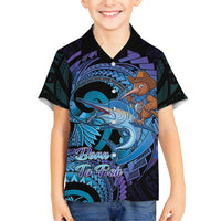 Personalised Blue Marlin Fishing New Zealand Family Matching Summer Maxi Dress and Hawaiian Shirt NZ Kiwi Cowboy Born To Fish LT14 Son's Shirt Purple - Polynesian Pride