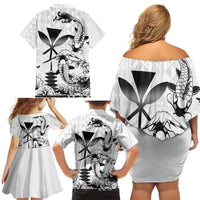 Japan And Hawaii Family Matching Off Shoulder Short Dress and Hawaiian Shirt Sakura Koi Fish Hawaiian Lei Kanaka - Polynesian Pride