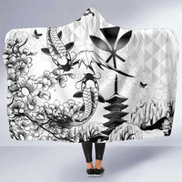Japan And Hawaii Hooded Blanket Sakura Koi Fish Hawaiian Lei Kanaka LT14 One Size White - Polynesian Pride