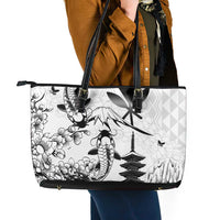 Japan And Hawaii Leather Tote Bag Sakura Koi Fish Hawaiian Lei Kanaka - Polynesian Pride