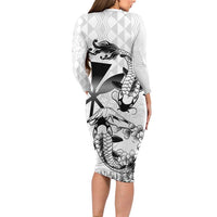 Japan And Hawaii Long Sleeve Bodycon Dress Sakura Koi Fish Hawaiian Lei Kanaka - Polynesian Pride