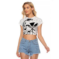 Japan And Hawaii Raglan Cropped T Shirt Sakura Koi Fish Hawaiian Lei Kanaka LT14 Female White - Polynesian Pride