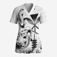 Japan And Hawaii Scrub Top Sakura Koi Fish Hawaiian Lei Kanaka - Polynesian Pride