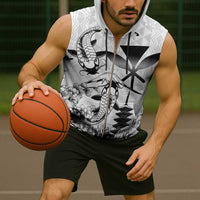 Japan And Hawaii Sleeveless Zip Hoodie Sakura Koi Fish Hawaiian Lei Kanaka - Polynesian Pride