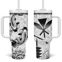 Japan And Hawaii Tumbler With Handle Sakura Koi Fish Hawaiian Lei Kanaka - Polynesian Pride