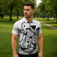 Japan And Hawaii Zipper Polo Shirt Sakura Koi Fish Hawaiian Lei Kanaka - Polynesian Pride