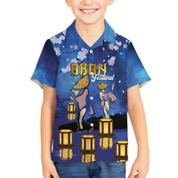 Japan Obon Festival Family Matching Off Shoulder Short Dress and Hawaiian Shirt Sakura Lanterns With Bon Dance - Polynesian Pride