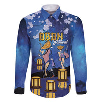 Japan Obon Festival Family Matching Short Sleeve Bodycon Dress and Hawaiian Shirt Sakura Lanterns With Bon Dance LT14 Dad's Shirt - Long Sleeve Blue - Polynesian Pride