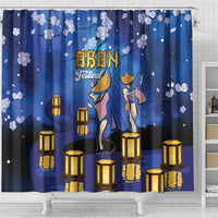 Japan Obon Festival Shower Curtain Sakura Lanterns With Bon Dance - Polynesian Pride