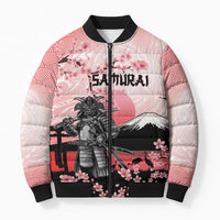 Personalised Japan Samurai Warrior Bomber Puffer Jacket Japanese Cherry Blossom Polynesian Pattern - Polynesian Pride