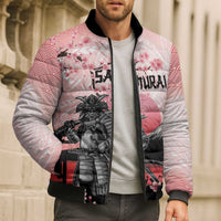 Personalised Japan Samurai Warrior Bomber Puffer Jacket Japanese Cherry Blossom Polynesian Pattern - Polynesian Pride