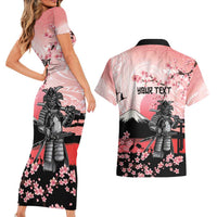 Personalised Japan Samurai Warrior Couples Matching Short Sleeve Bodycon Dress and Hawaiian Shirt Japanese Cherry Blossom Polynesian Pattern - Polynesian Pride