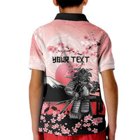 Personalised Japan Samurai Warrior Kid Polo Shirt Japanese Cherry Blossom Polynesian Pattern - Polynesian Pride