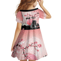 Personalised Japan Samurai Warrior Kid Short Sleeve Dress Japanese Cherry Blossom Polynesian Pattern - Polynesian Pride