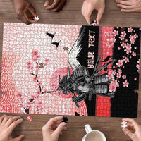 Personalised Japan Samurai Warrior Puzzle Japanese Cherry Blossom Polynesian Pattern - Polynesian Pride