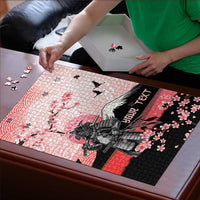 Personalised Japan Samurai Warrior Puzzle Japanese Cherry Blossom Polynesian Pattern - Polynesian Pride