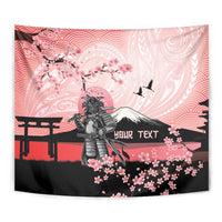 Personalised Japan Samurai Warrior Tapestry Japanese Cherry Blossom Polynesian Pattern - Polynesian Pride
