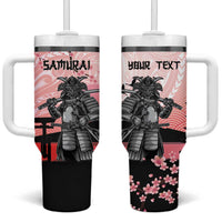 Personalised Japan Samurai Warrior Tumbler With Handle Japanese Cherry Blossom Polynesian Pattern - Polynesian Pride