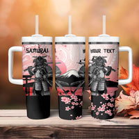 Personalised Japan Samurai Warrior Tumbler With Handle Japanese Cherry Blossom Polynesian Pattern - Polynesian Pride
