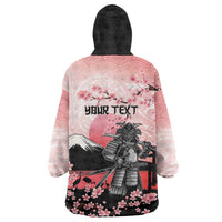 Personalised Japan Samurai Warrior Wearable Blanket Hoodie Japanese Cherry Blossom Polynesian Pattern - Polynesian Pride