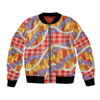 Hawaii Kahili Palaka Motifs Bomber Jacket Hawaiian Honohono Pikake Lei