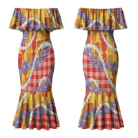 Hawaii Kahili Palaka Motifs Couples Matching Mermaid Dress and Hawaiian Shirt Hawaiian Honohono Pikake Lei LT14 - Polynesian Pride