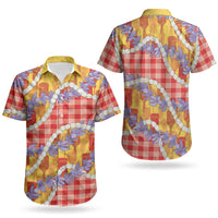Hawaii Kahili Palaka Motifs Couples Matching Off The Shoulder Long Sleeve Dress and Hawaiian Shirt Hawaiian Honohono Pikake Lei LT14 - Polynesian Pride