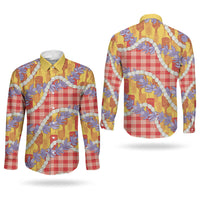 Hawaii Kahili Palaka Motifs Couples Matching Short Sleeve Bodycon Dress and Long Sleeve Button Shirt Hawaiian Honohono Pikake Lei LT14 - Polynesian Pride