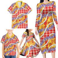 Hawaii Kahili Palaka Motifs Family Matching Long Sleeve Bodycon Dress and Hawaiian Shirt Hawaiian Honohono Pikake Lei