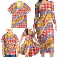Hawaii Kahili Palaka Motifs Family Matching Long Sleeve Bodycon Dress and Hawaiian Shirt Hawaiian Honohono Pikake Lei LT14 - Polynesian Pride