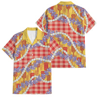 Hawaii Kahili Palaka Motifs Family Matching Off Shoulder Maxi Dress and Hawaiian Shirt Hawaiian Honohono Pikake Lei LT14 Dad's Shirt - Short Sleeve Red - Polynesian Pride