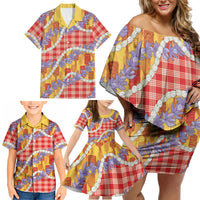 Hawaii Kahili Palaka Motifs Family Matching Off Shoulder Short Dress and Hawaiian Shirt Hawaiian Honohono Pikake Lei LT14 - Polynesian Pride