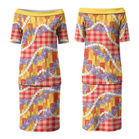 Hawaii Kahili Palaka Motifs Family Matching Puletasi and Hawaiian Shirt Hawaiian Honohono Pikake Lei LT14 Mom's Dress Red - Polynesian Pride