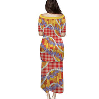 Hawaii Kahili Palaka Motifs Family Matching Puletasi and Hawaiian Shirt Hawaiian Honohono Pikake Lei