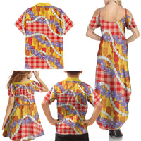 Hawaii Kahili Palaka Motifs Family Matching Summer Maxi Dress and Hawaiian Shirt Hawaiian Honohono Pikake Lei
