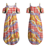 Hawaii Kahili Palaka Motifs Family Matching Summer Maxi Dress and Hawaiian Shirt Hawaiian Honohono Pikake Lei LT14 Mom's Dress Red - Polynesian Pride
