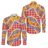 Hawaii Kahili Palaka Motifs Family Matching Summer Maxi Dress and Hawaiian Shirt Hawaiian Honohono Pikake Lei LT14 Dad's Shirt - Long Sleeve Red - Polynesian Pride