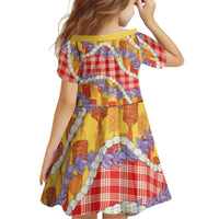 Hawaii Kahili Palaka Motifs Kid Short Sleeve Dress Hawaiian Honohono Pikake Lei
