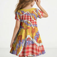 Hawaii Kahili Palaka Motifs Kid Short Sleeve Dress Hawaiian Honohono Pikake Lei LT14 - Polynesian Pride