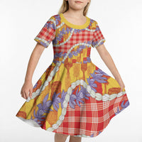 Hawaii Kahili Palaka Motifs Kid Short Sleeve Dress Hawaiian Honohono Pikake Lei LT14 - Polynesian Pride