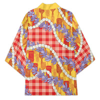 Hawaii Kahili Palaka Motifs Kimono Hawaiian Honohono Pikake Lei
