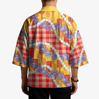 Hawaii Kahili Palaka Motifs Kimono Hawaiian Honohono Pikake Lei