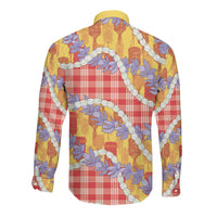 Hawaii Kahili Palaka Motifs Long Sleeve Button Shirt Hawaiian Honohono Pikake Lei LT14 - Polynesian Pride