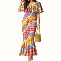 Hawaii Kahili Palaka Motifs Mermaid Dress Hawaiian Honohono Pikake Lei LT14 Women Red - Polynesian Pride