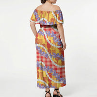 Hawaii Kahili Palaka Motifs Off Shoulder Maxi Dress Hawaiian Honohono Pikake Lei LT14 - Polynesian Pride